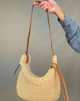 Cream & Tan Raffia Crossbody Bag with Tassel Detail