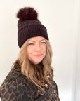Dark Brown Knitted Pom Pom Hat