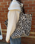 Leopard Print Woven Fabric Shoulder Bag