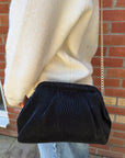 Black Pleated Fabric Cloud Bag