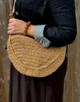 Beige & Gold Raffia Crossbody Bag