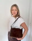 Dark Brown Suede & Leather Crossbody/ Shoulder Bag