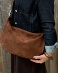 Brown Suede Large Crossbody Swing Bag