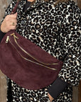 Burgundy Suede Large Deep Crossbody Bum Bag