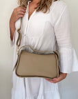Light Taupe Leather Handheld/Crossbody Bag