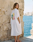 White Embroidered Flowers Beach Dress/ Kaftan