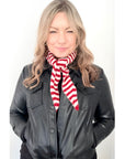 Red & Cream Stripe Knitted Triangle Scarf/ Necktie