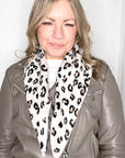 Cream Animal Print Knitted Triangle Scarf/ Necktie