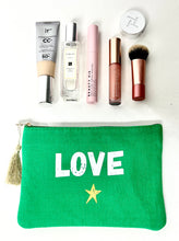 Load image into Gallery viewer, Bright Green LOVE Make Up Bag
