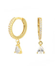 Gold hoop earrings with teardrop-shaped gemstones