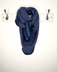Blue & Mid-Navy Cotton Mid-Length Triangle Scarf/ Necktie