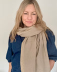 Taupe & Gold Edged Knitted Blanket Scarf