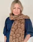 Camel Mix Leopard Print Fringed Blanket Scarf