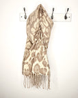 Taupe Mix Leopard Print Fringed Blanket Scarf