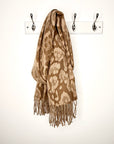 Camel Mix Leopard Print Fringed Blanket Scarf