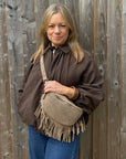 Brown Bubble Hem Flowy Bomber Jacket
