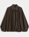 Brown Bubble Hem Flowy Bomber Jacket