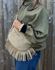Suede Large Stone Fringed Crossbody/ Waist Bag