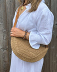 Beige Raffia Crossbody Bag