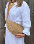 Beige Raffia Crossbody Bag