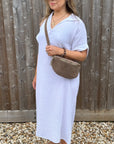 White Cotton Loose Fit Shirt Dress