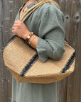 Beige & Black Raffia Tote Bag