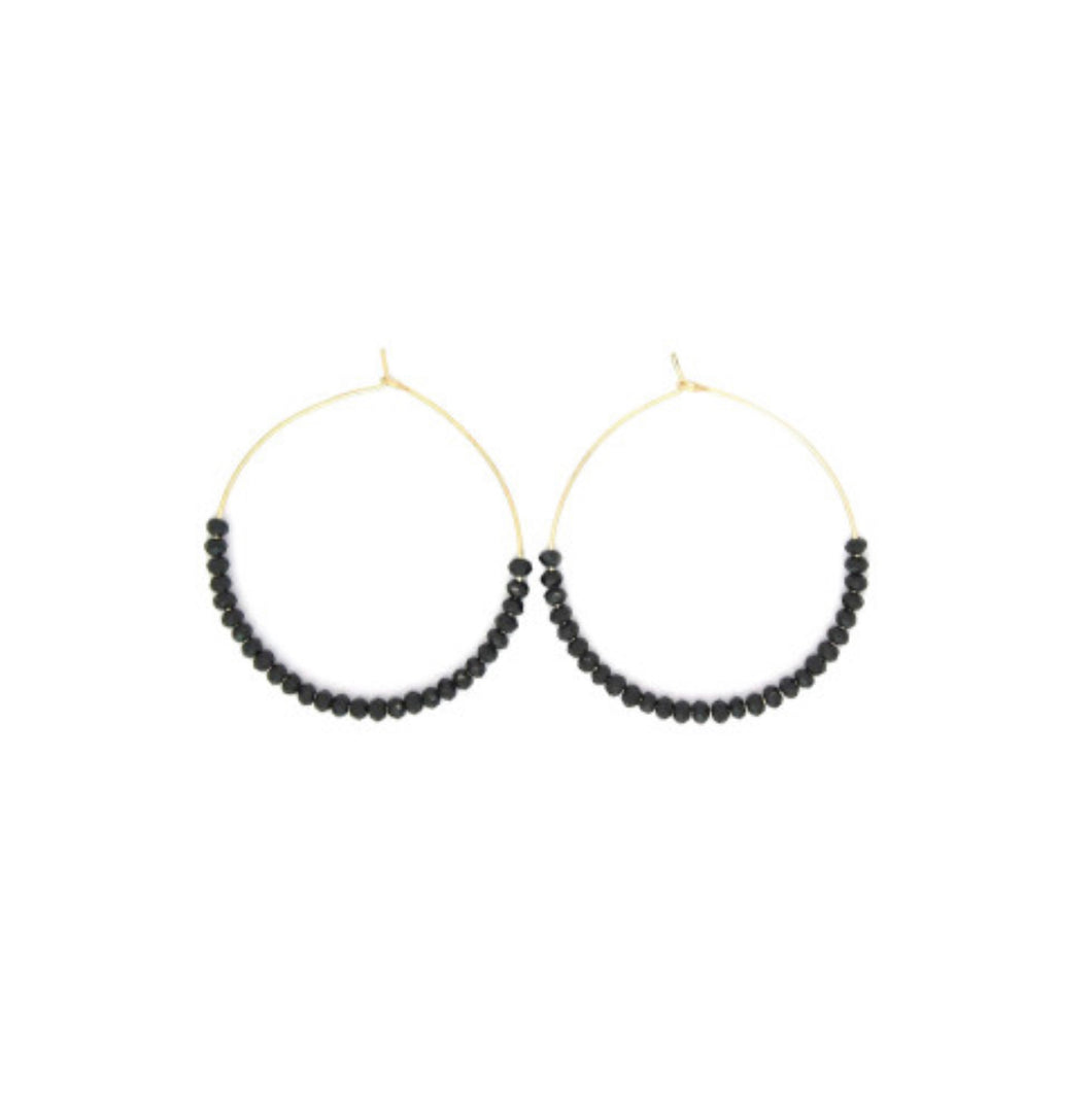 Black & Gold Beaded Hoop Earrings