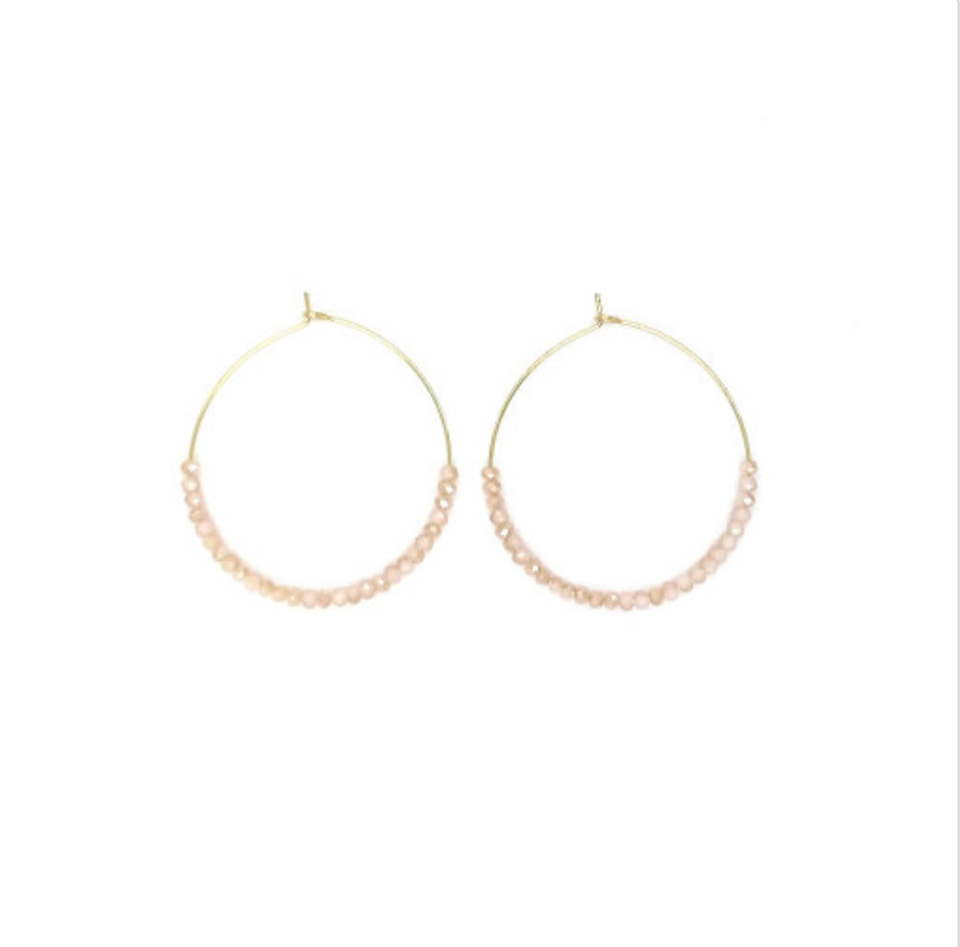 Pink & Gold Beaded Hoop Earrings