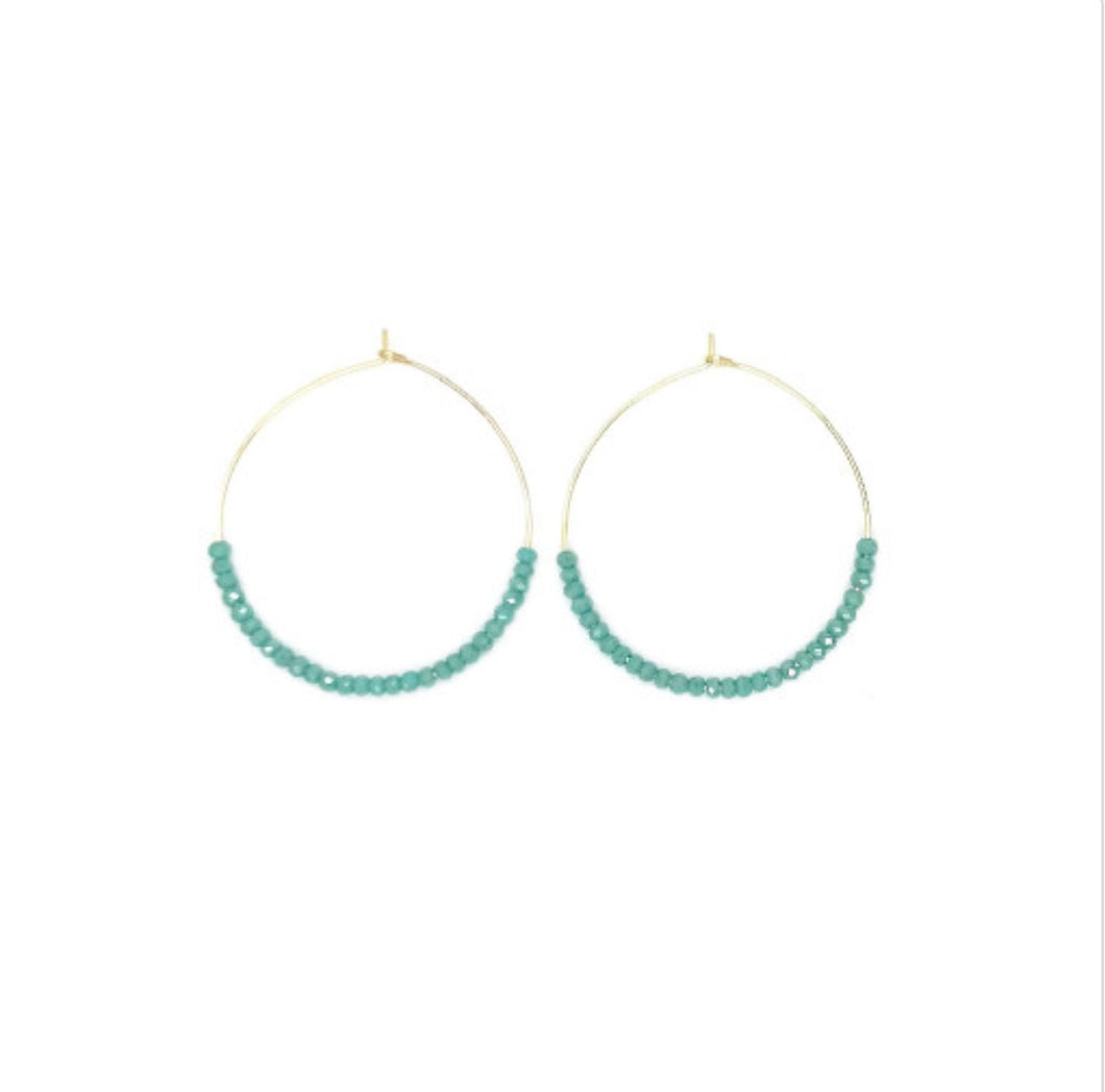 Turquoise & Gold Beaded Hoop Earrings