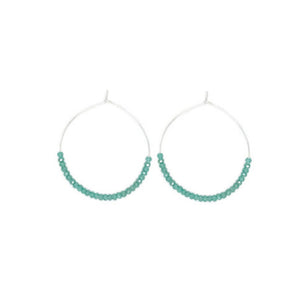 Turquoise & Silver Beaded Hoop Earrings