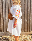 White Embroidered Sleeve Cotton Dress