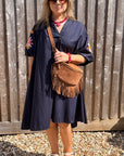 Preorder for dispatch w/c 29/6 - Navy Embroidered Sleeve Cotton Dress