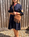 Preorder for dispatch w/c 29/6 - Navy Embroidered Sleeve Cotton Dress