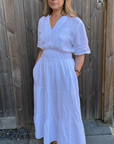 White Cotton Broiderie Trim Maxi Dress