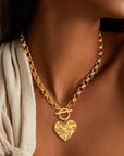 Textured Gold Heart T-Bar Necklace