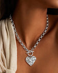 Textured Silver Heart T-Bar Necklace
