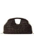 Dark Brown Woven Raffia Structured Clutch/ Crossbody Bag