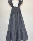 Navy & White Gingham Cotton Long Dress