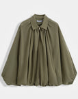 Khaki Bubble Hem Flowy Bomber Jacket