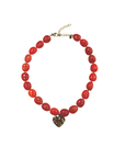 Rust Resin Beaded Necklace with Gold Heart