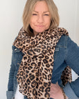 Stone Animal Print Tassel Scarf