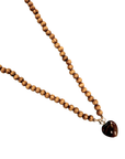 Ochre Long Wooden Beaded Necklace with Brown Resin Heart