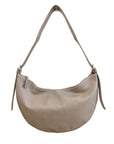 taupe crossbody/ shoulder handbag with a strap on a white background