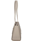 taupe handbag with a strap on a white background