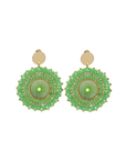 Green & Gold Beaded Disc Earrings