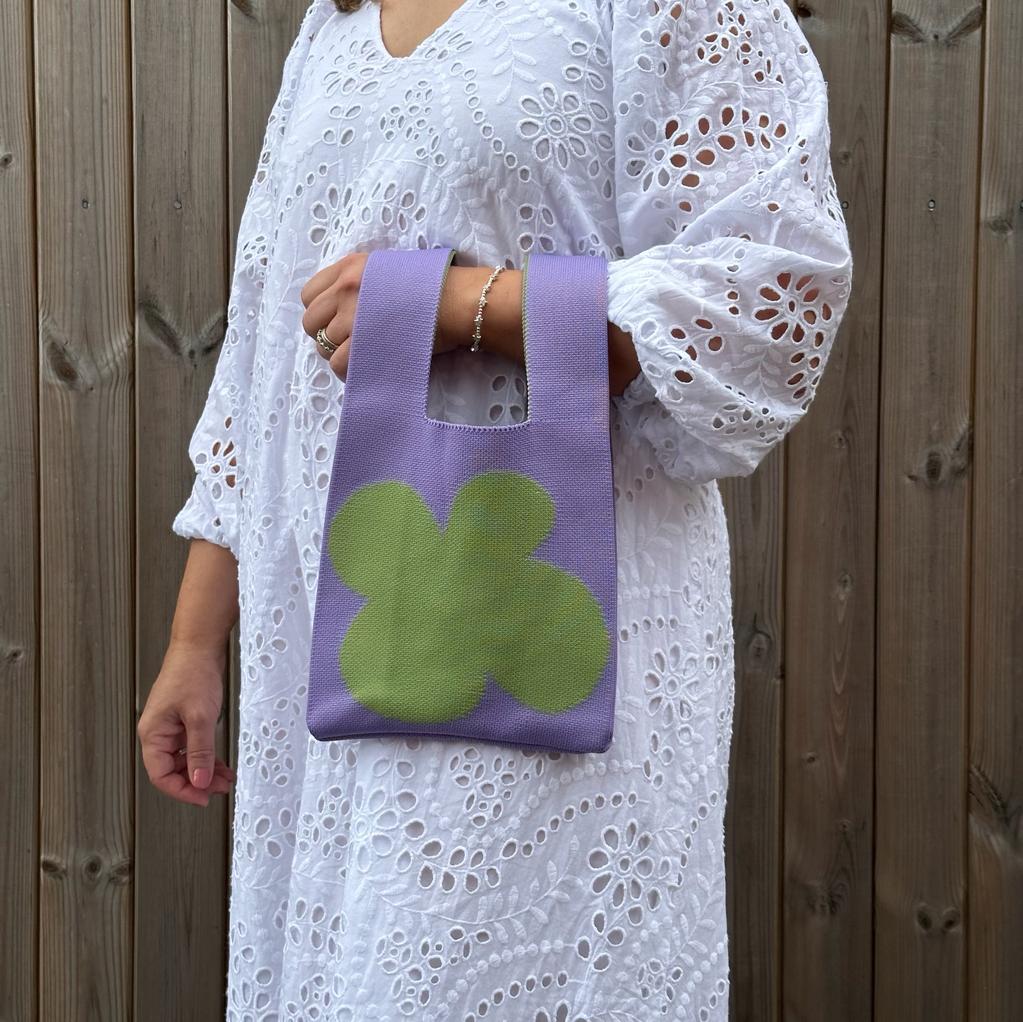 Purple & Green Knitted Flower Bag