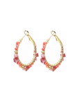 Pink & Orange Beaded Gold Hoop Earrings