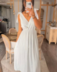 White Bow Shoulder Maxi Dress