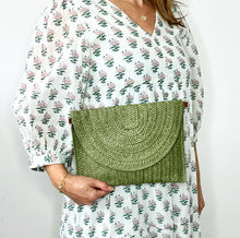 Load image into Gallery viewer, Sage Straw Woven Clutch Bag
