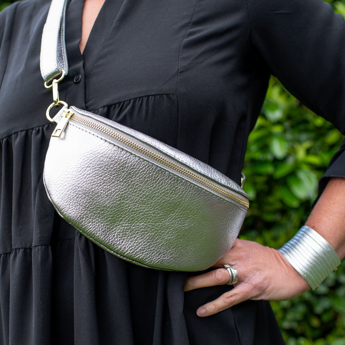 Silver Crossbody Waist Bag Amelia Rose Accessories